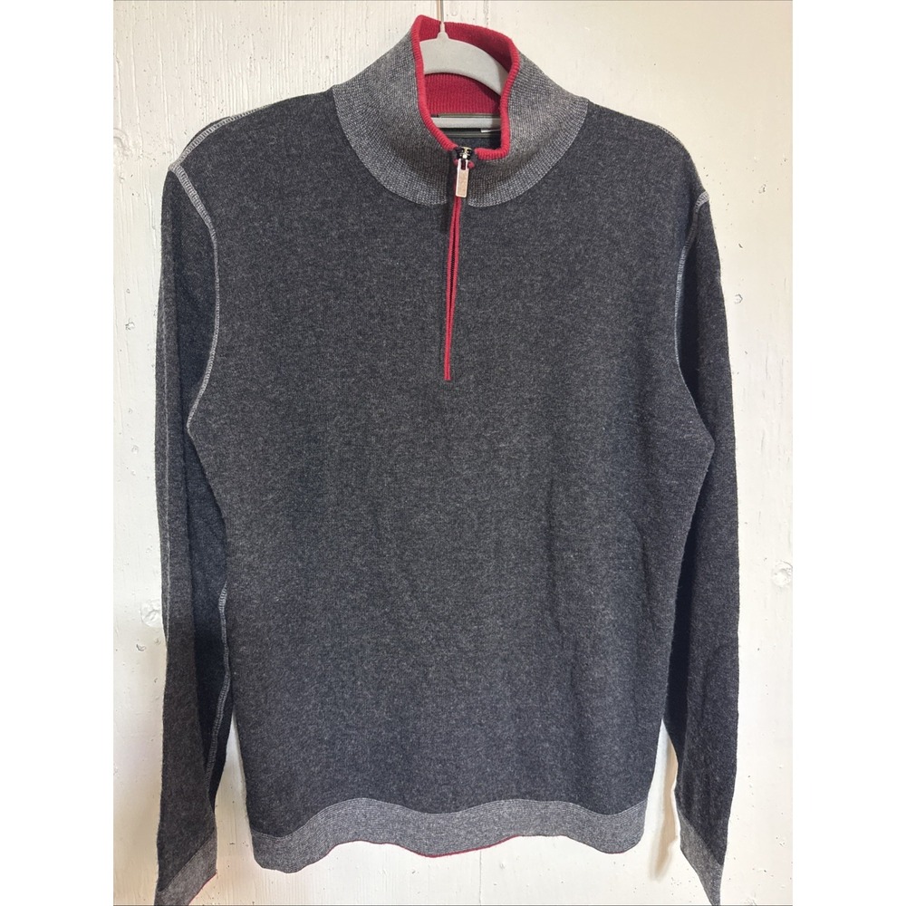 CODICE Mens Sweater Size 50 M Gray Red Quarter Zip Pullover Knit Career Casual